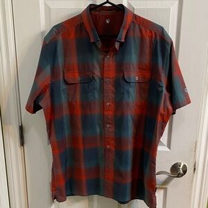 KUHL Response Short Sleeve Shirt Red Grey UV Protection Men’s Size XL Gorpcore